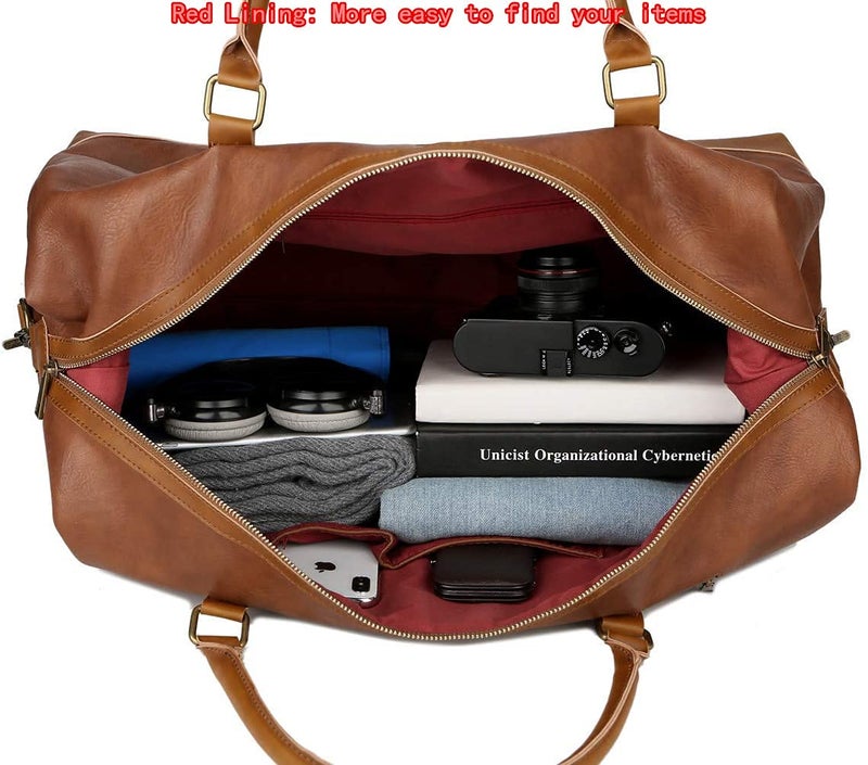 BAOSHA Vegan Leather Travel Duffel Tote Bag Overnight Weekender Bag Oversized for Men and Women HB-14 (Brown) - Image 5